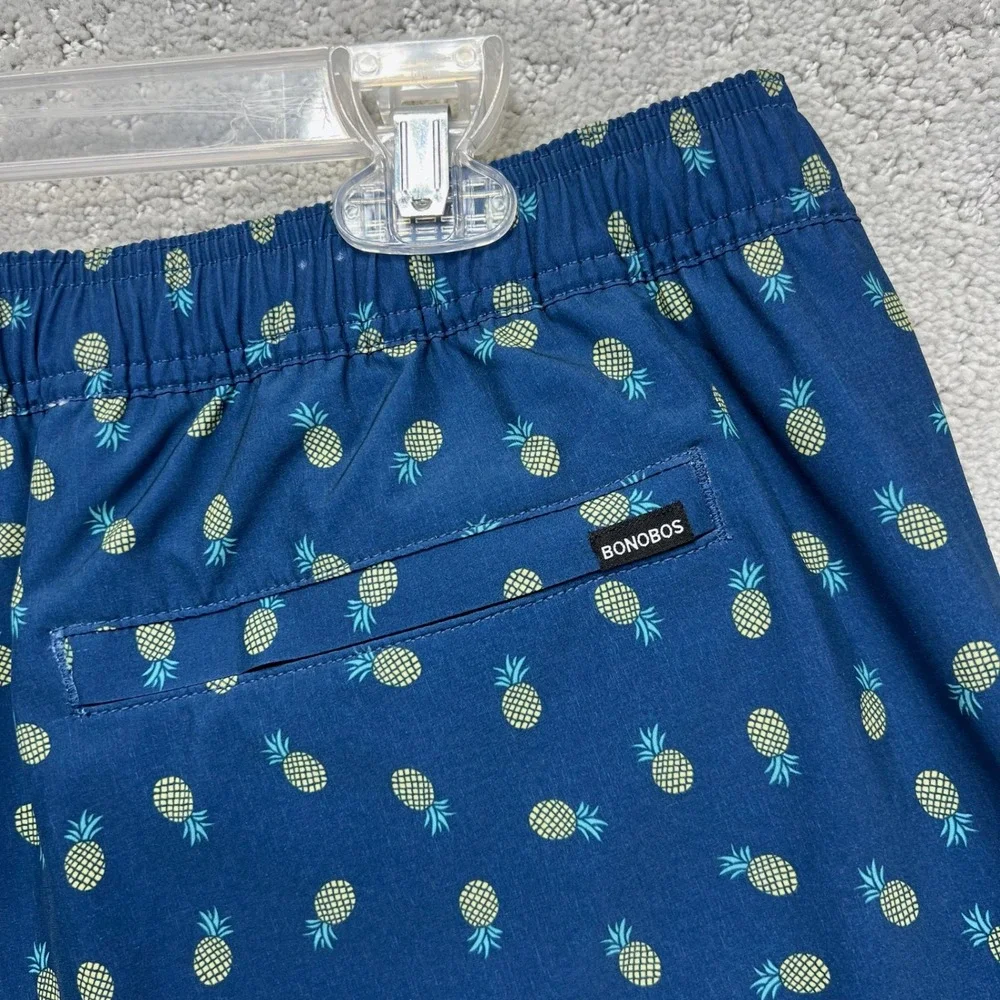 Bonobos Swim Trunks Mens Large Dark Blue 7 Inch Inseam Pineapple Print Lined